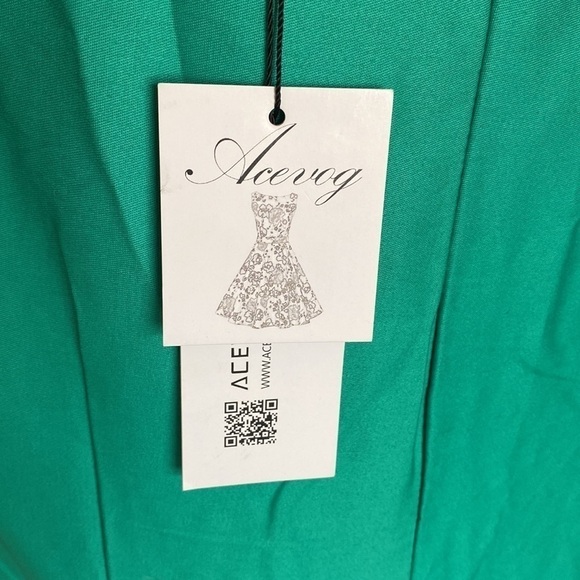 NWT ACEVOG Midi dress women’s XXL Kelly green Baby doll Sweetheart neckline - Picture 7 of 9